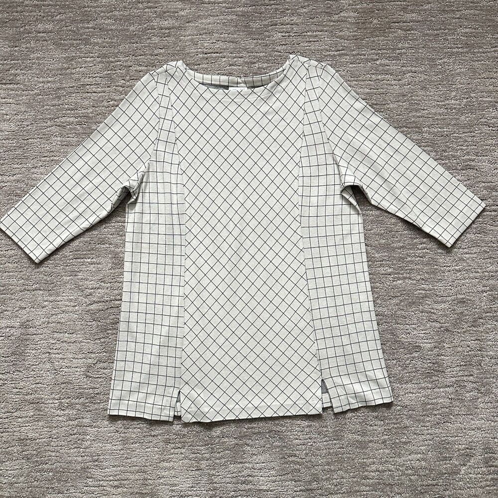 J Jill Shirt Womens XL Gray Windowpane Tunic 3/4 Sleeve Ponte Knit Capsule